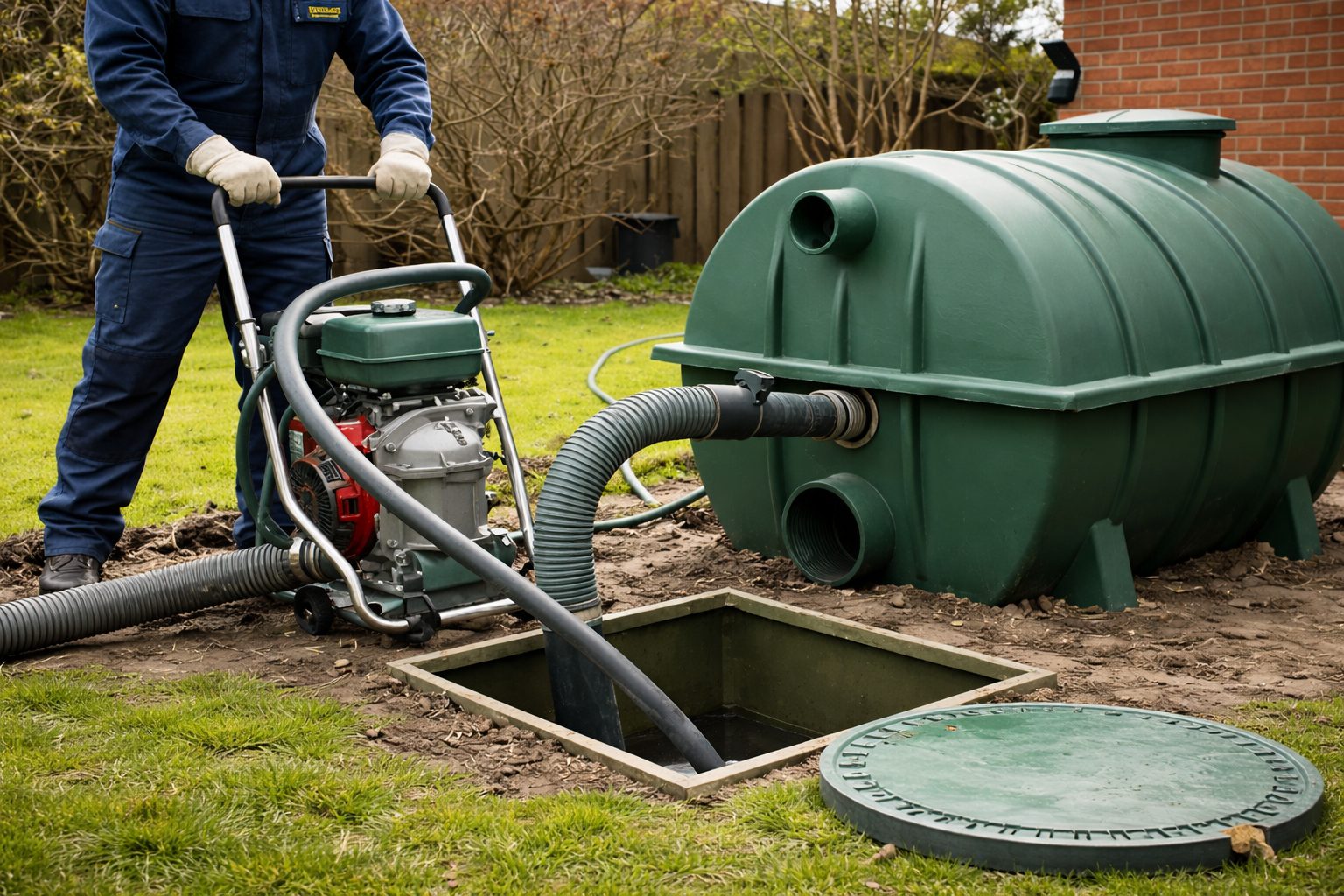 Kanaltechnik Besold Techniker bei der Wartung einer Kleinkläranlage – professioneller Pumpenservice und Kanalwartung vor Ort